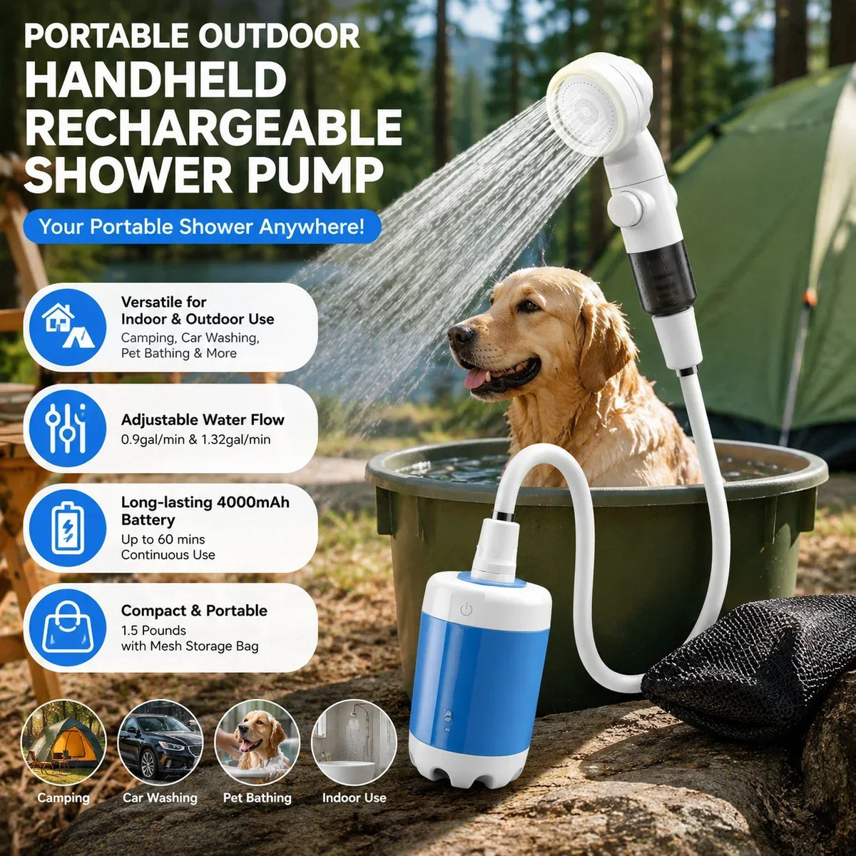Portable Rechargeable Outdoor Shower - ProPawPet.com