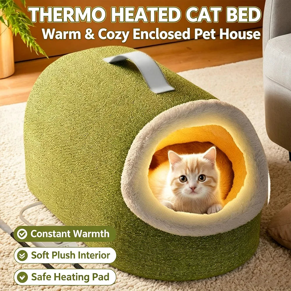 Heated Cat Bed Enclosed Pet House Winter - ProPawPet.com