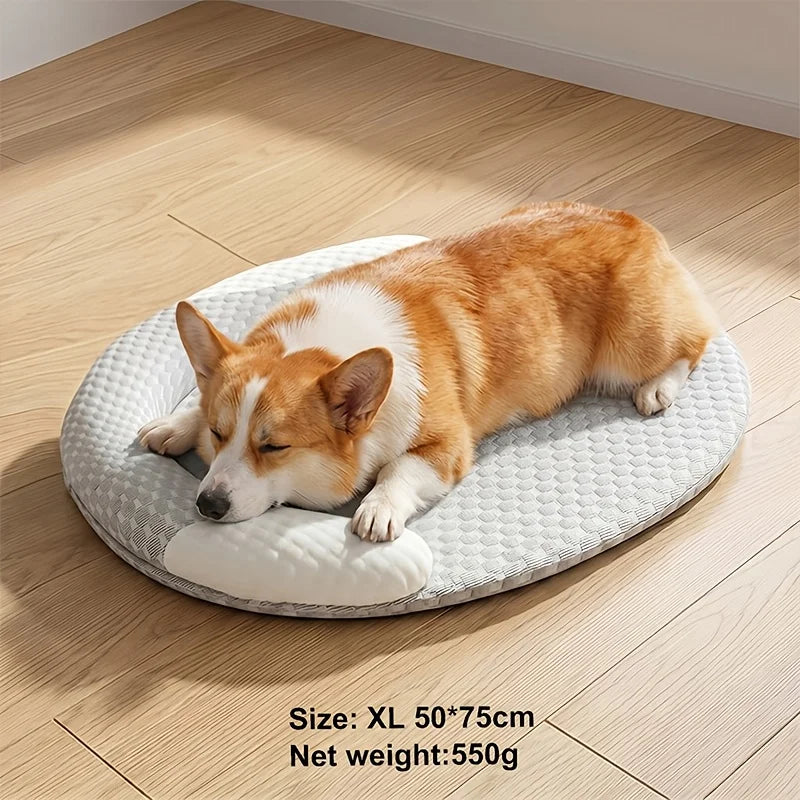 Breathable Cooling Dog Bed Summer Ice Silk Cat Pad Oval Pet Nest – 4 Colors