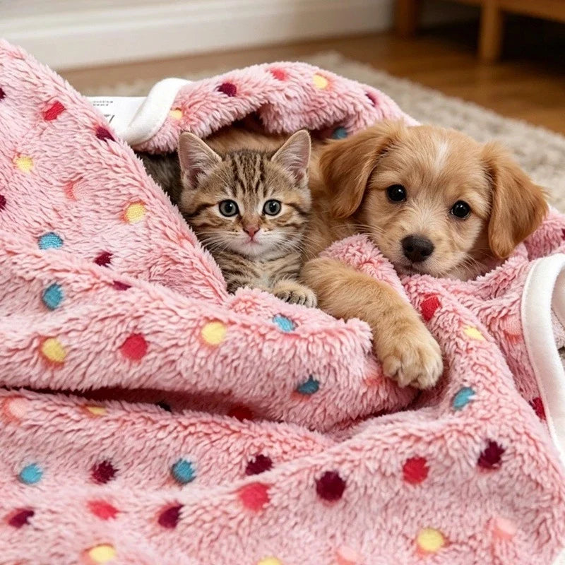 Kemorela Soft Fluffy Pet Blanket Cute Dot Pattern Cozy Warm – Cat Supplies