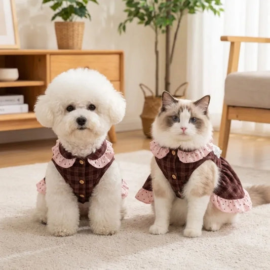 Retro Plaid Winter Dog Dress Lace Ruffle Pet - ProPawPet.com