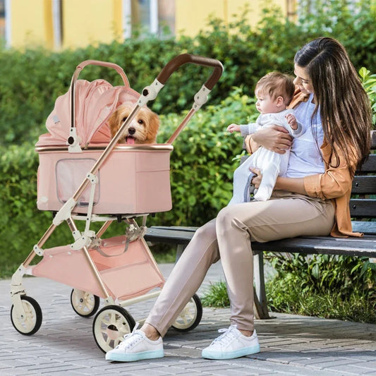 Rose Golden Aluminum Tube Dog Stroller New - ProPawPet.com
