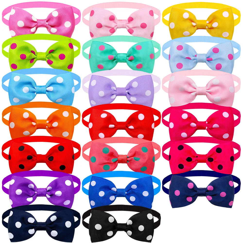 20 PCS Color in Random Dog Bowtie Dot Solid - ProPawPet.com