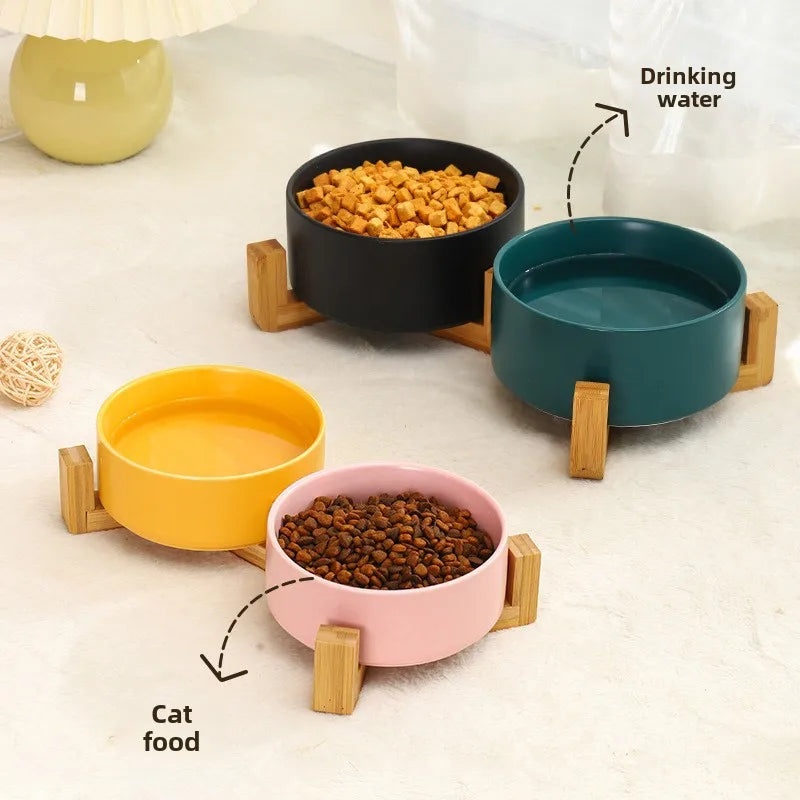 Ceramic Pet Bowl Dish With Wood Stand No - ProPawPet.com