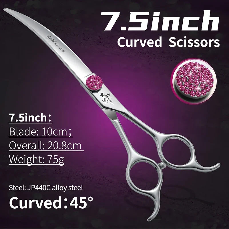 Fenice Pink Diamond Screw Pet Super Curved Scissors – Dog Supplies