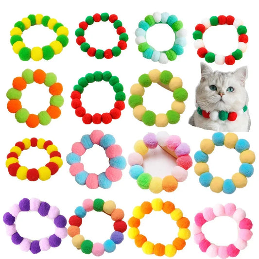 Elastic Plush Pom Ball Pet Collar Rainbow - ProPawPet.com