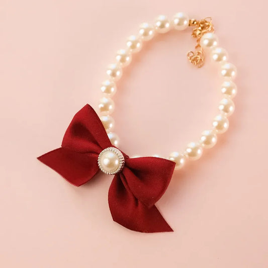 1Pcs New Pet Collar Pearl Bow Necklace Cat - ProPawPet.com