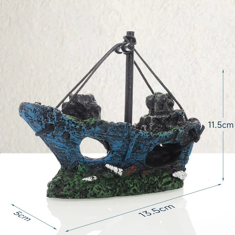 Retro Aquarium Fish Tank Landscape Wreck Ship Decoration – 3 Colors