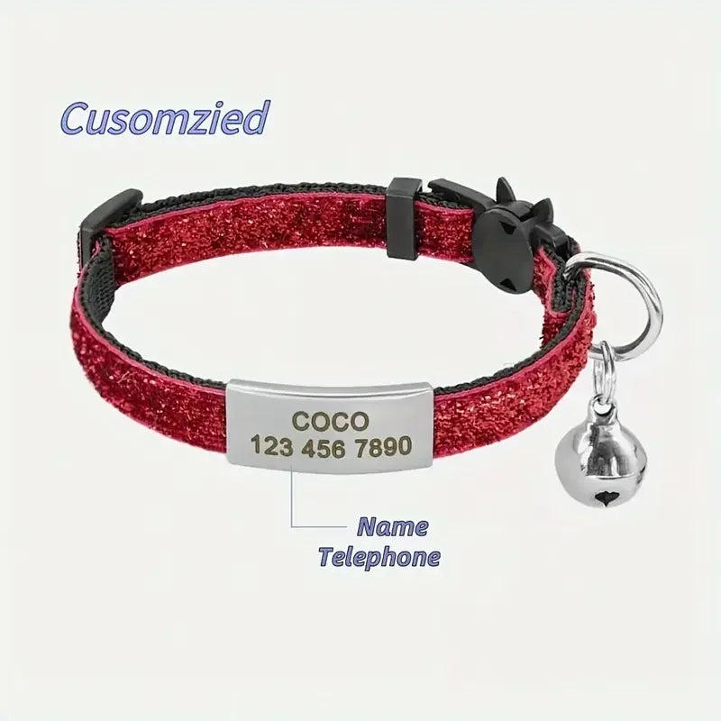 Adjustable Free Engraving Glitter Cat Safety Buckle Collar – Cat Collars