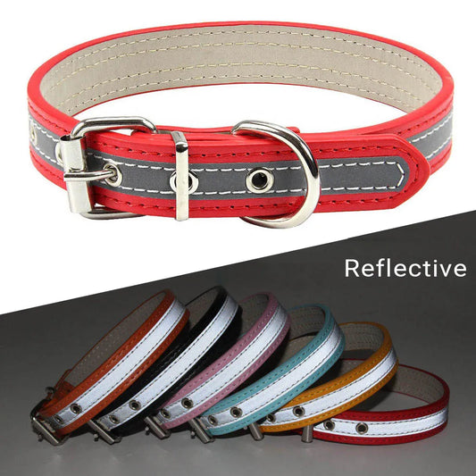 Reflective Leather Dog Collar Safety Puppy - ProPawPet.com