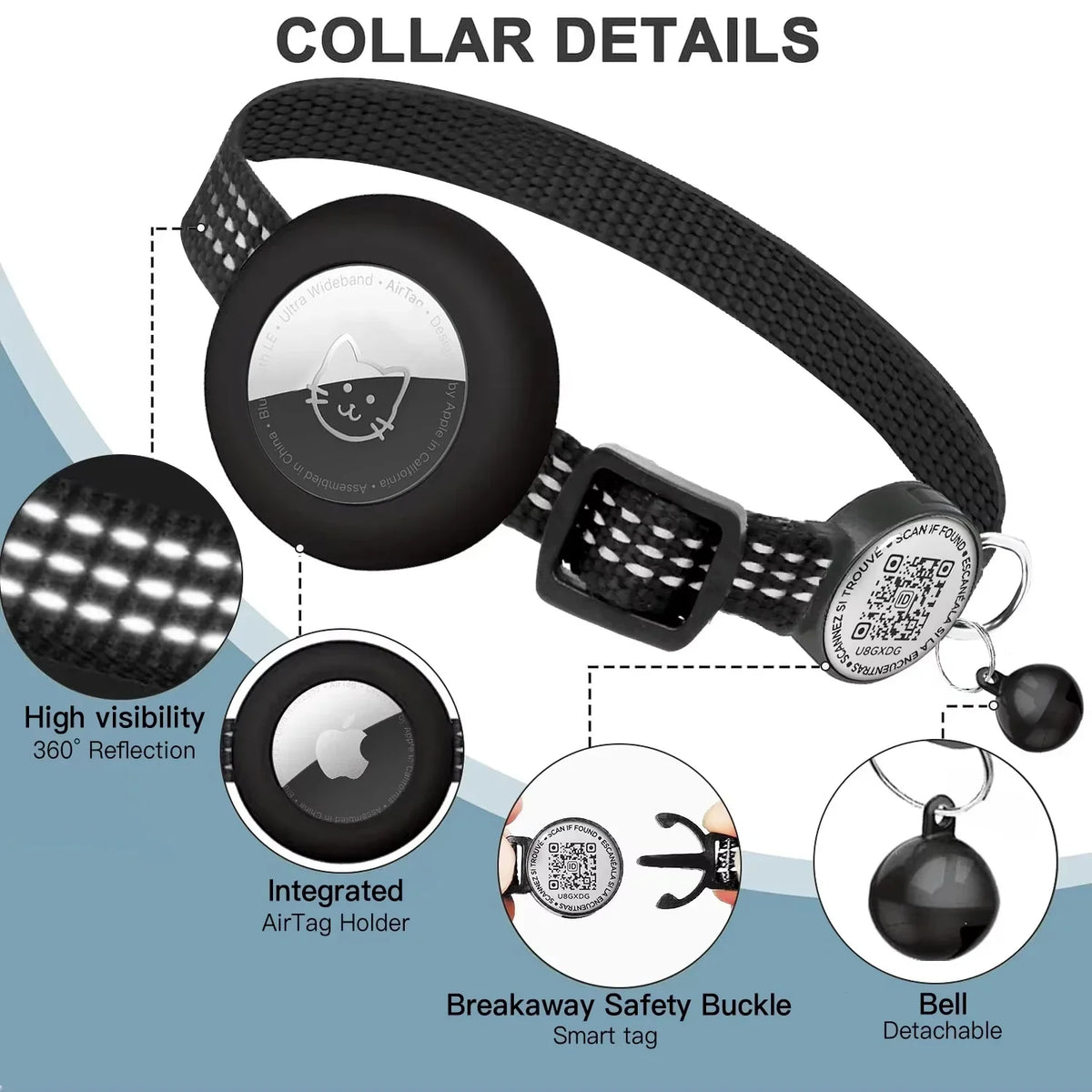 for AirTag GPS Cat Collar with QR Tag, - ProPawPet.com