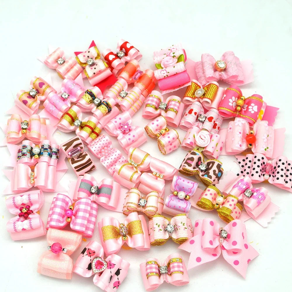 50/100pcs Handmade Pet Dog Bow Diamond Pearl - ProPawPet.com