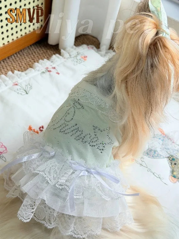 Pure Cotton Pet Strap Dress Lace Rhinestone - ProPawPet.com