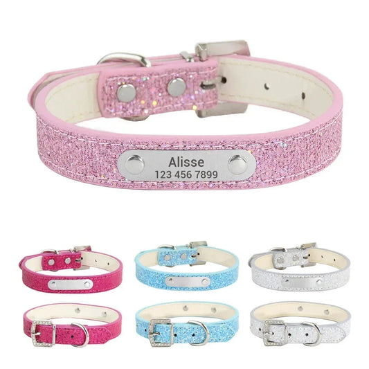 Custom Bling Leather Dog Collar with Name, - ProPawPet.com