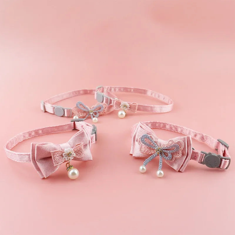 Cat Collar Pink Lace Bow Hanging Bead Cat - ProPawPet.com
