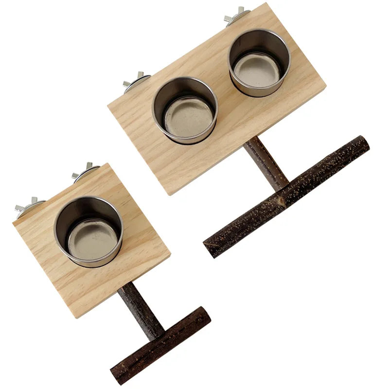 Wood Stainless Steel Pet Bird Food Water - ProPawPet.com