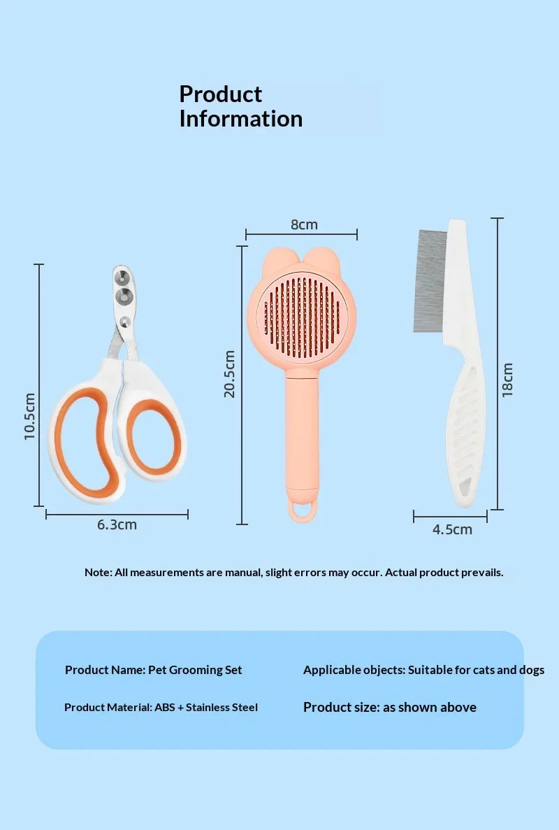 3-in-1 Pet Grooming Set, Deshedding Slicker Brush – 2 Colors