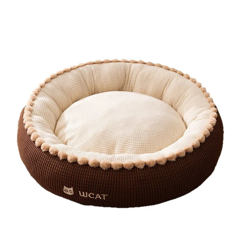 Pom-pom Edge Round Cloud Pet Deep Sleep Bed, - ProPawPet.com