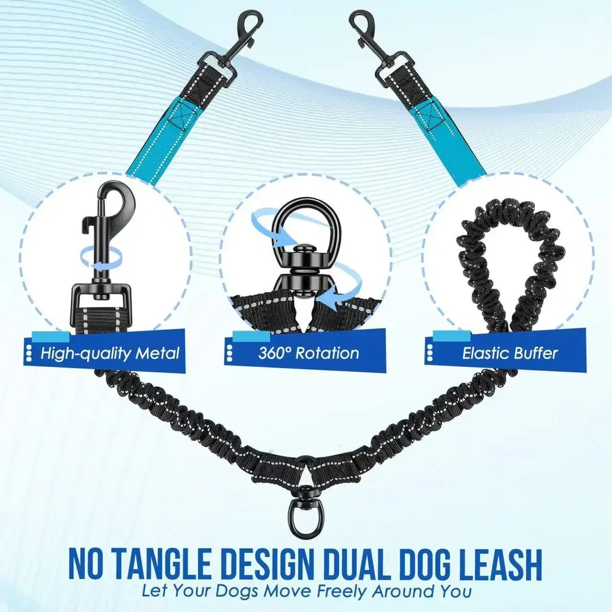 Reflective Double Dog Leash with Two Extra - ProPawPet.com