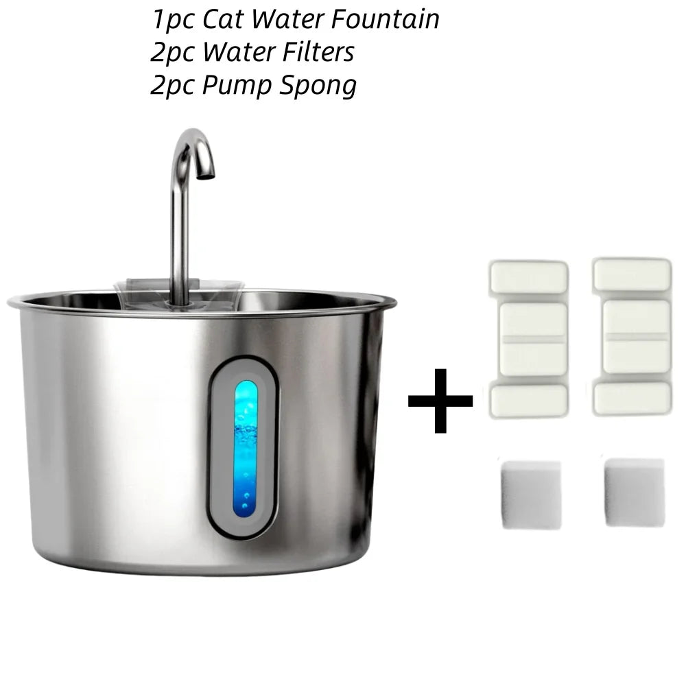 Oyes 2.2l Round Automatic Cat Water Fountain, Stainless Steel