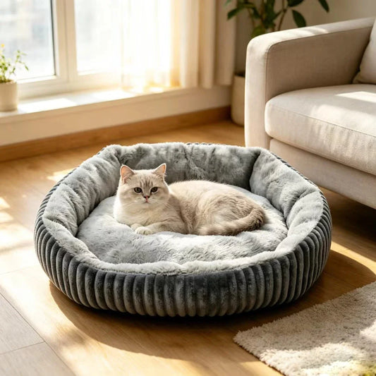 Round Corduroy Cat Bed, Soft and Warm Pet Bed - ProPawPet.com