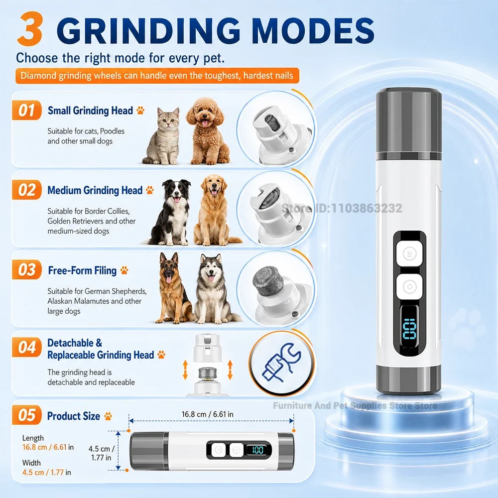 Electric Pet Nail Grinder with 3 Speed Settings LED Light – photo 3