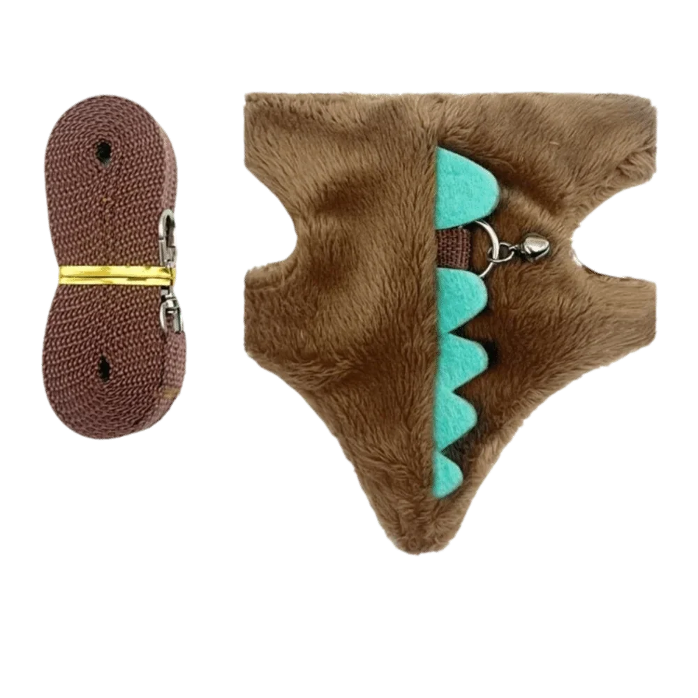 Adjustable Ferret Vest Harness with Bell Dinosaur Shape for Small Pets
