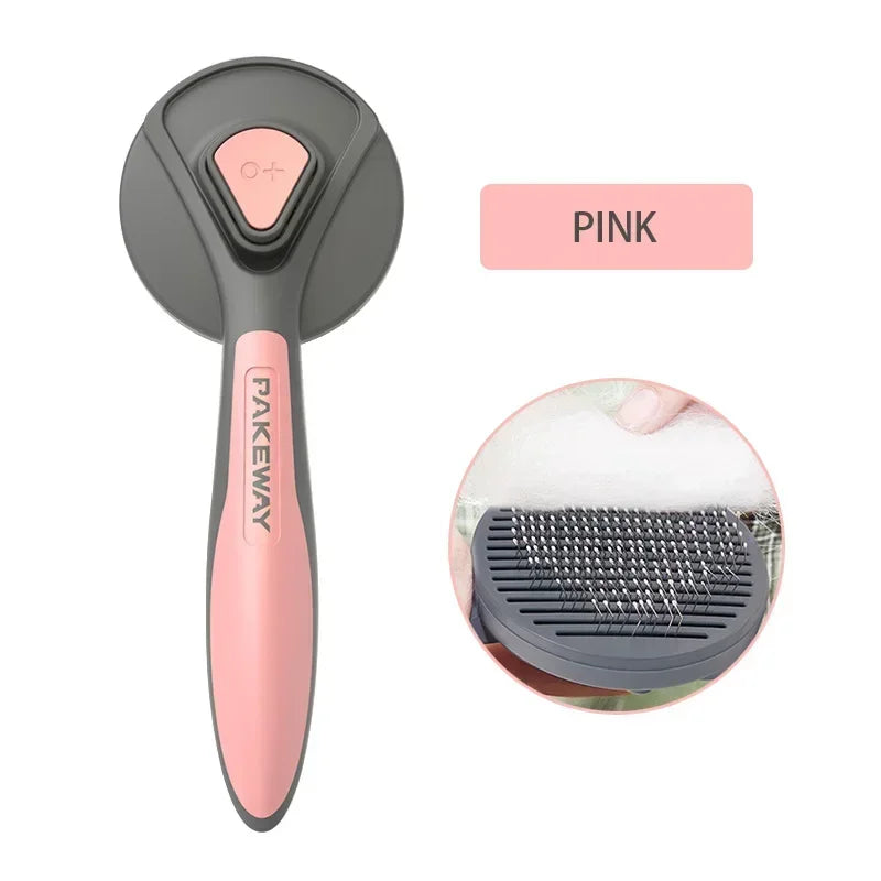Pet Dematting Grooming Comb Cat Fur Remover Self Cleaning Pin Brush – 3 Colors