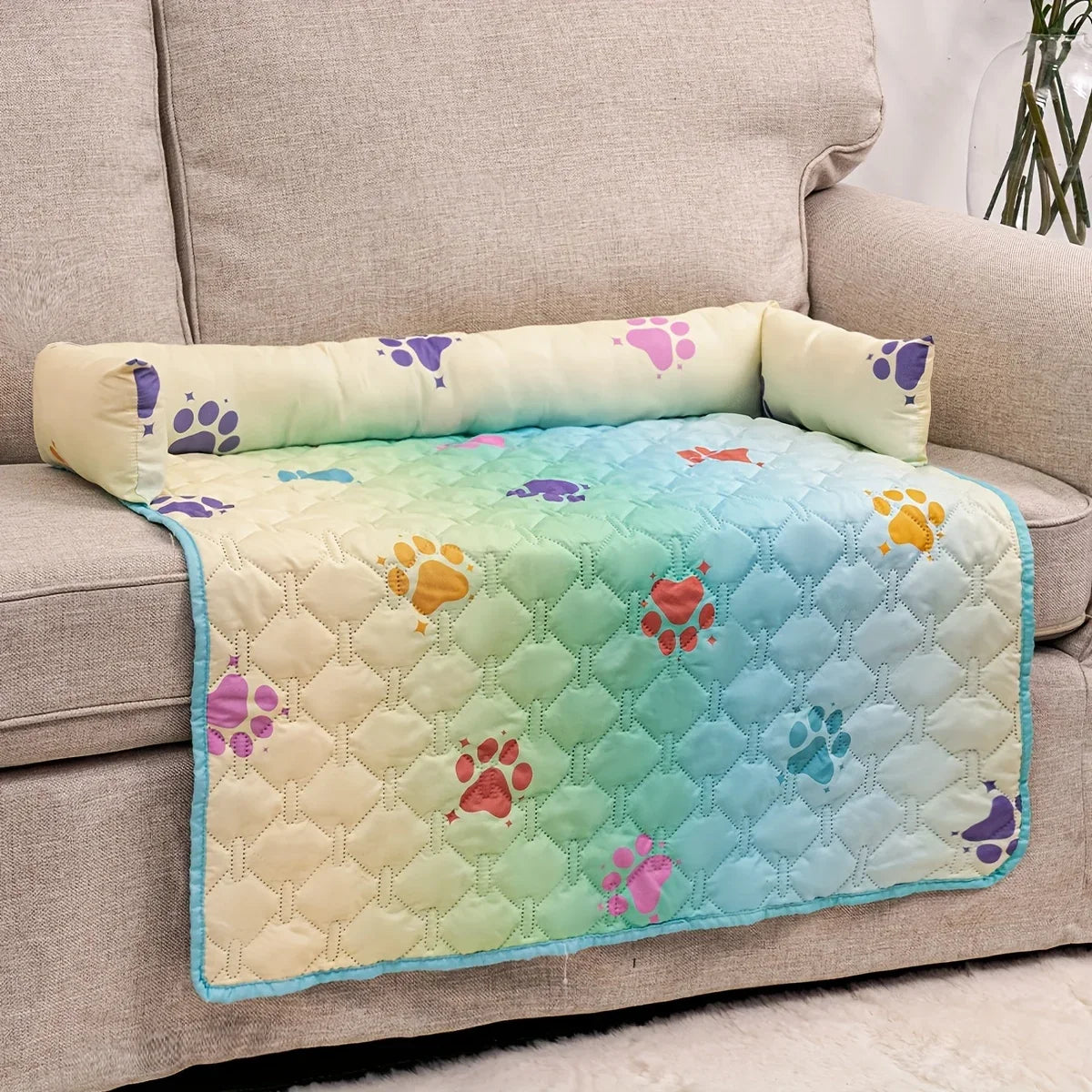 Reversible Rainbow Check Pet Bed with Pillow Waterproof Anti – 3 Colors