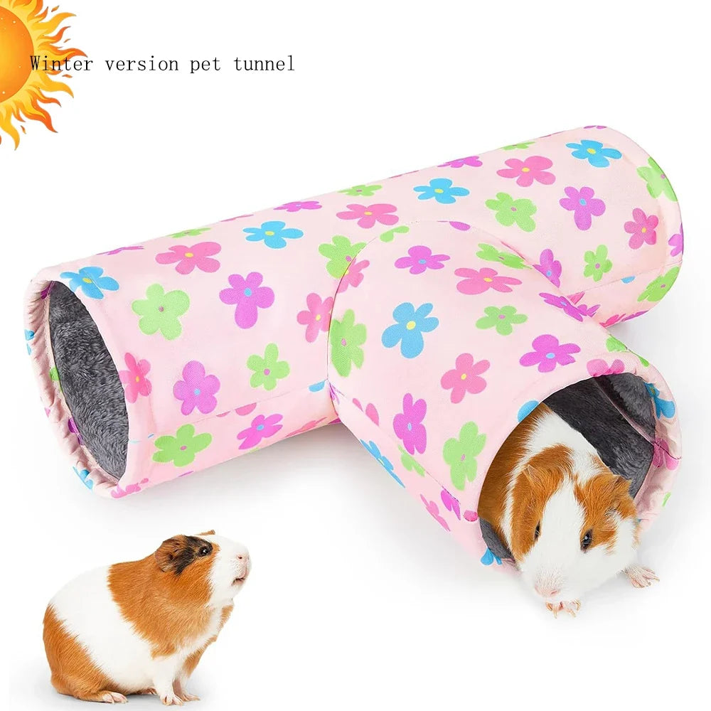 Guinea Pig Tunnel 3 Way Washable Hideout Foldable Rabbit for Small Pets