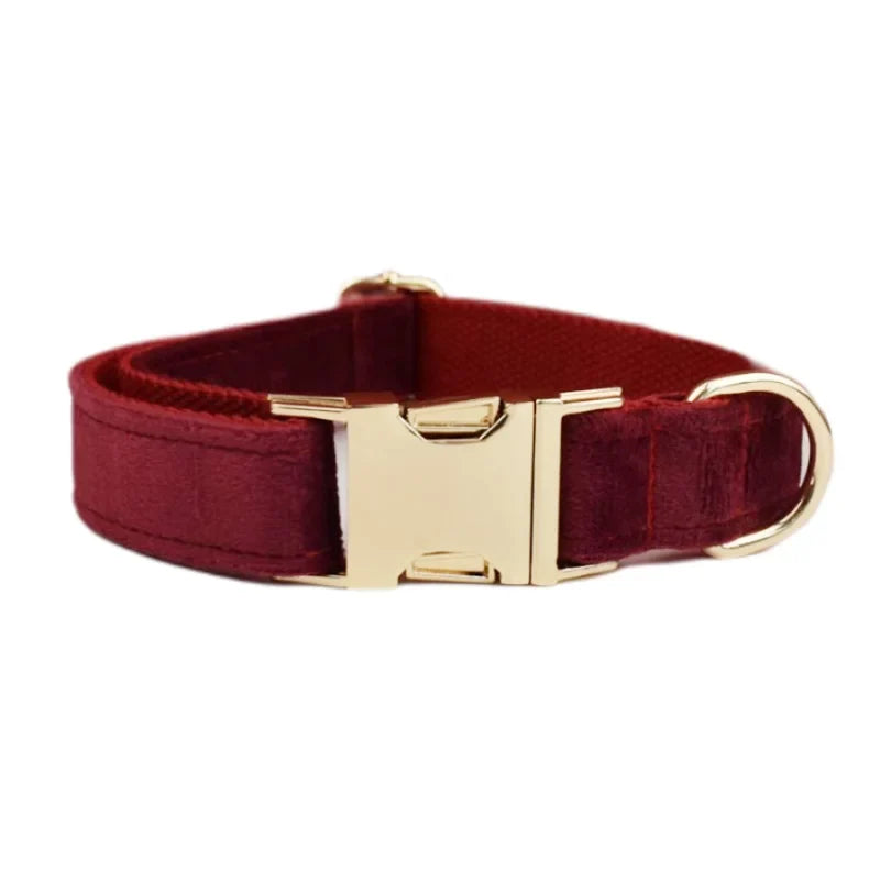 Red Wine Velvet Dog Collar And Leash Set For - ProPawPet.com