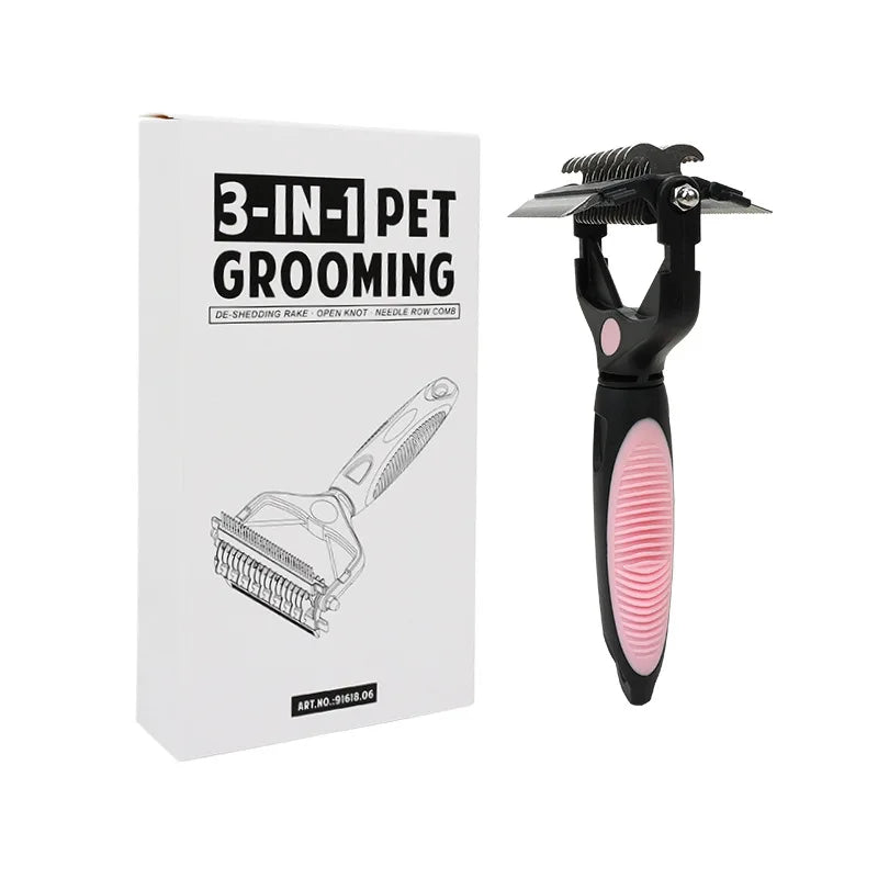 3‑In‑1 Pet Deshedding Brush, Dog & Cat Fur Remover Knot Cutter – 4 Colors