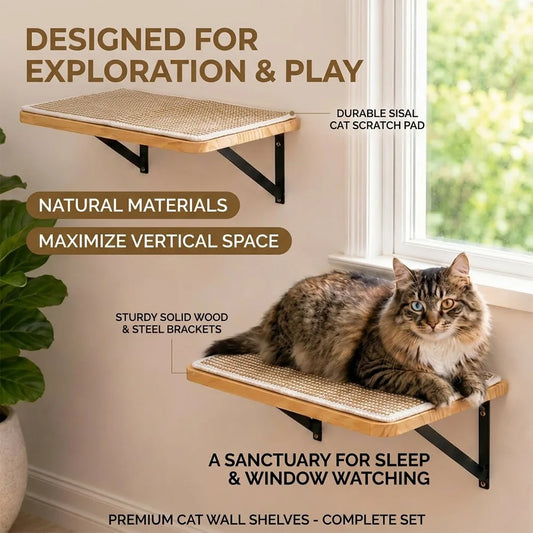 Solid Wood Wall Mounted Cat Perch With - ProPawPet.com