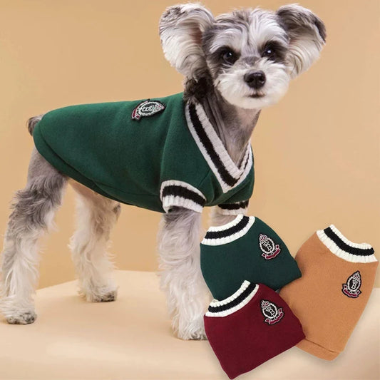 Winter Warm Dog Sweater College Style V Neck Knitwear