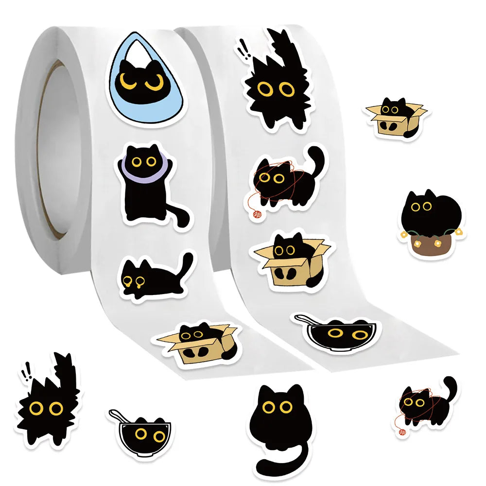 500pcs Funny Cute Black Cat Roll Stickers - ProPawPet.com