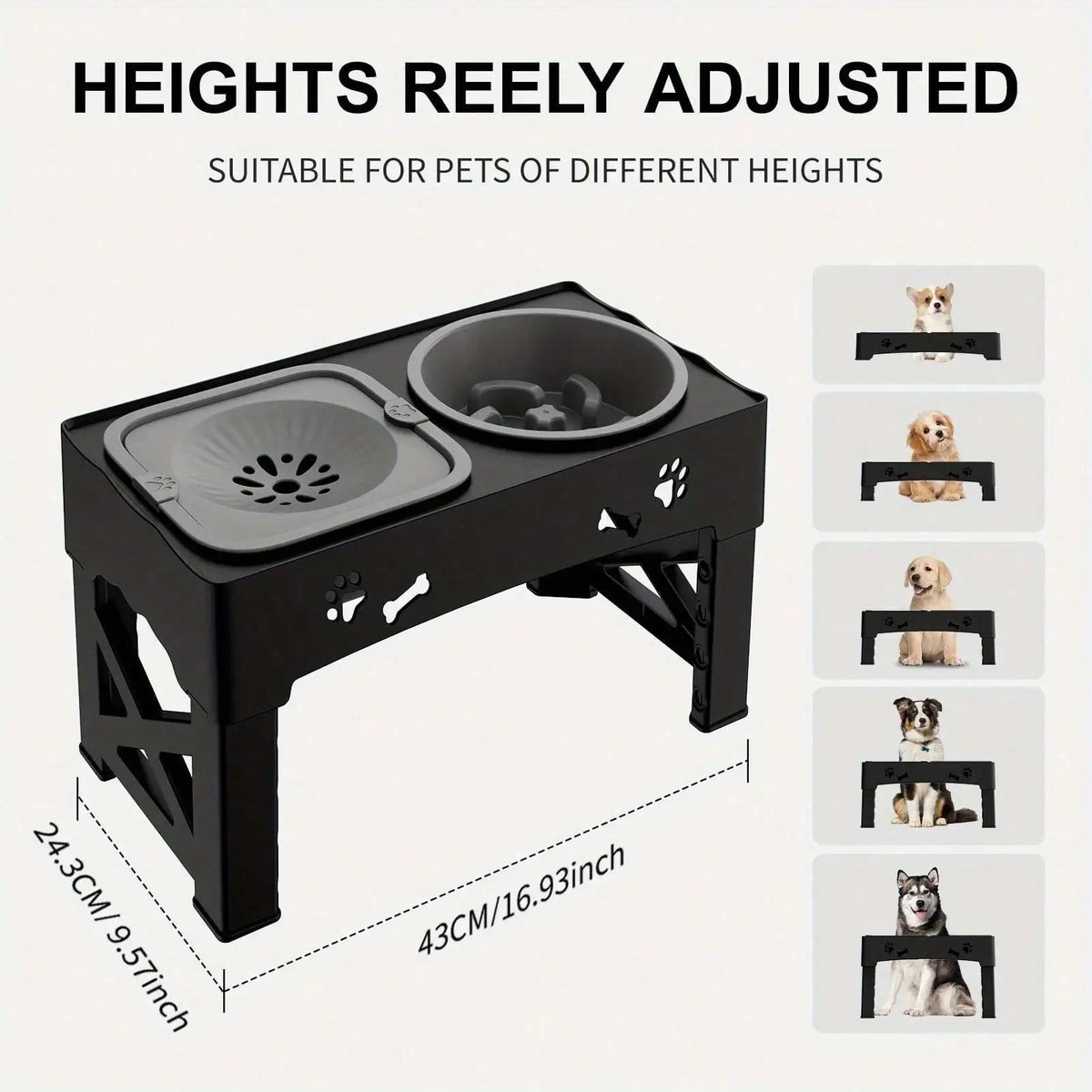Raised Dog Bowl Stand Anti Slip Feet Double Food Feeder