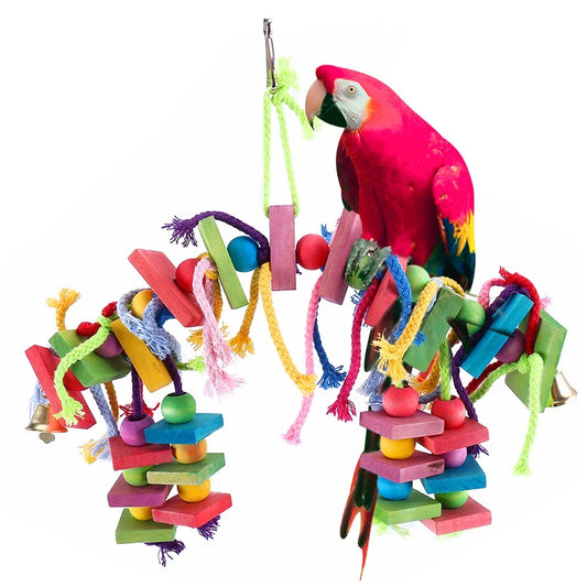 Parrot Chew Plaything Multicolored Wooden Cotton Rope for Birds
