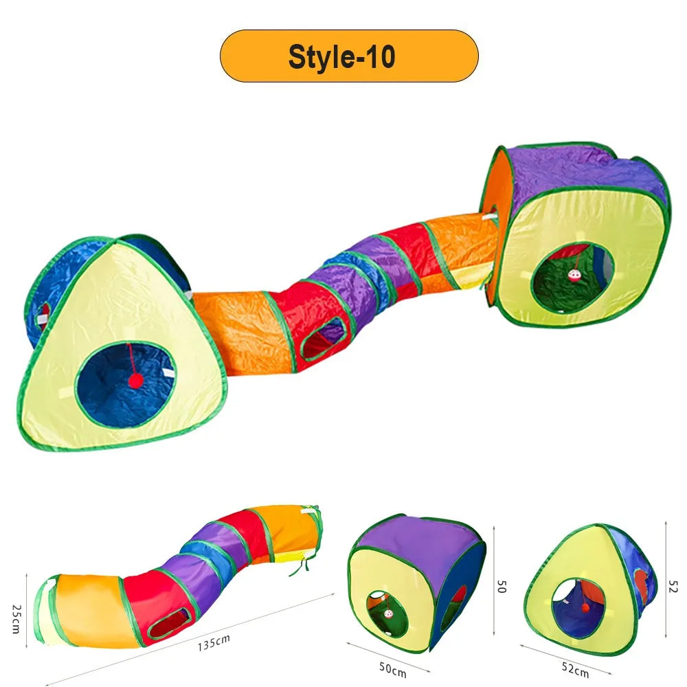 Polyester Steel Wire Cat Tunnel Tube Foldable Colorful Maze – 12 Colors
