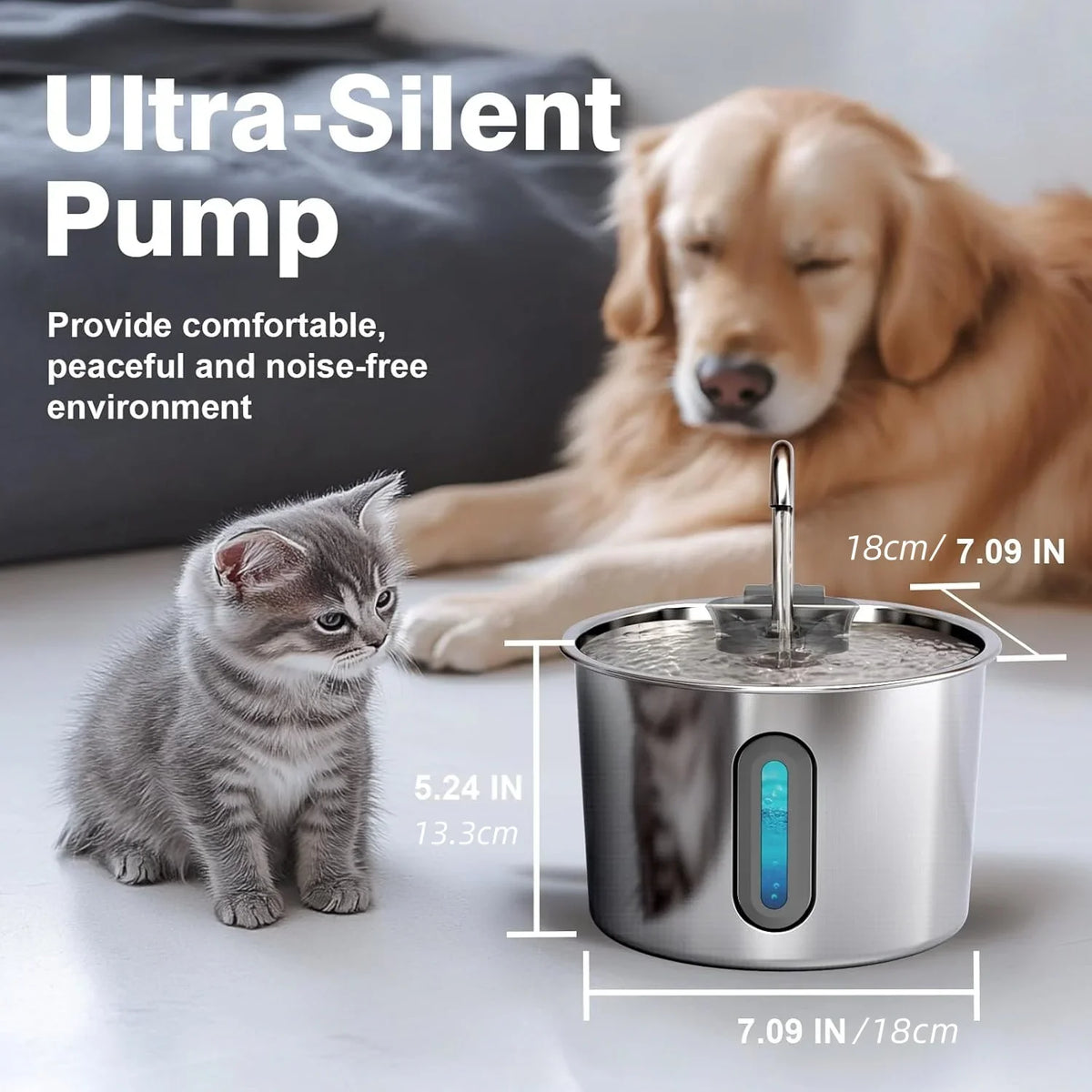 Stainless Steel Cat Water Fountain 2.2L - ProPawPet.com