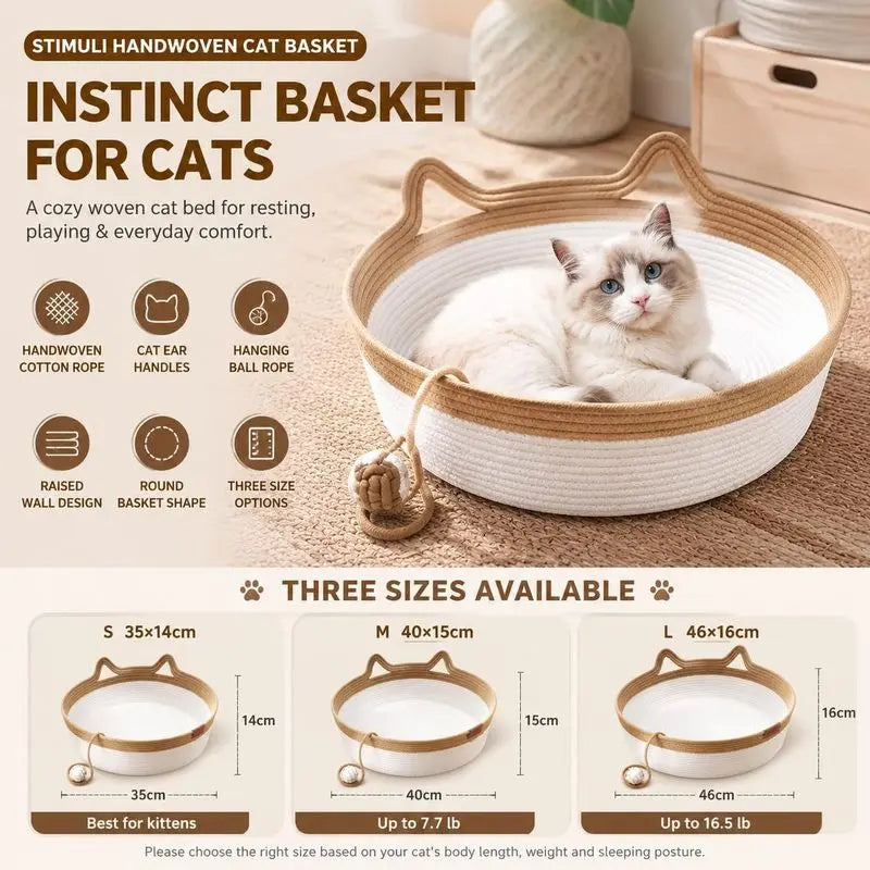 35/40/46cm Handwoven Cotton Rope Cat Basket - ProPawPet.com