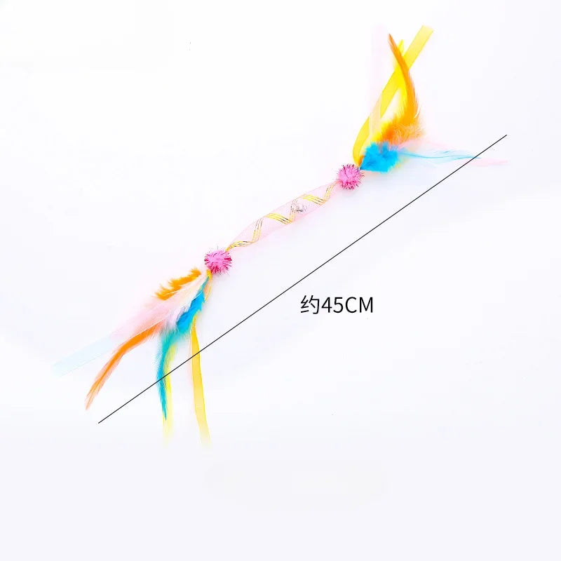Interactive Cat Toys Colorful Hoses Feathers Teasing Sticks Bite Resistant