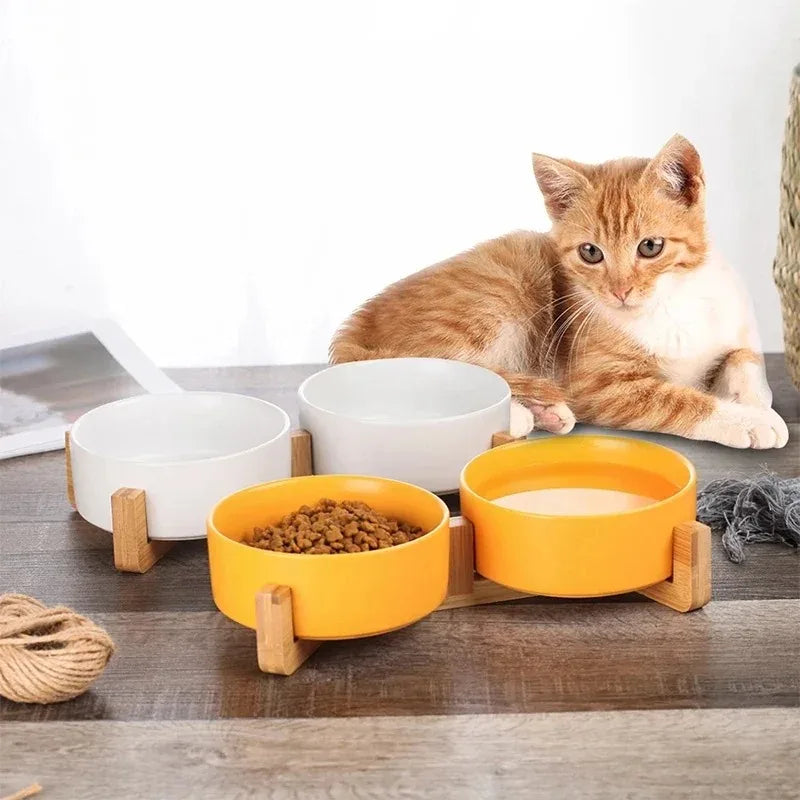 Ceramic Pet Bowl Dish With Wood Stand No - ProPawPet.com