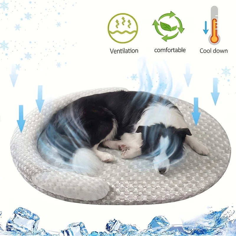 Cooling Dog Bed Summer Ice Silk Cat Mat Oval - ProPawPet.com