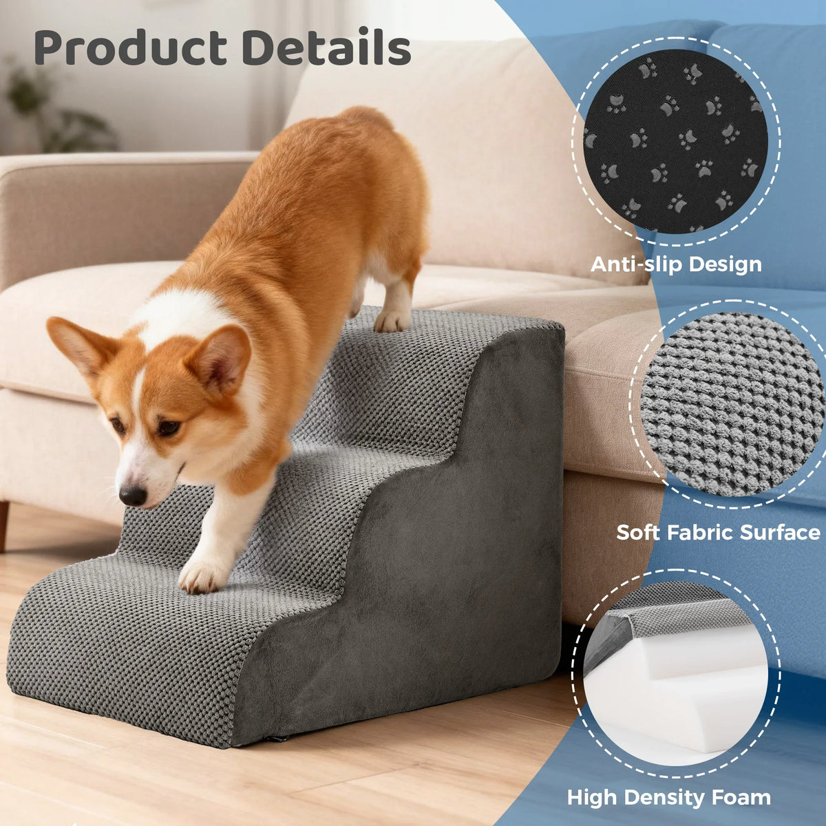 JHK 3-5 Step High-Density Foam Dog Stairs - ProPawPet.com