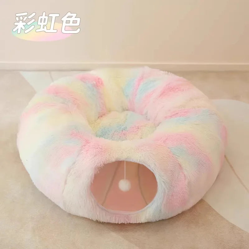 Foldable Fluffy Cat Bed Tunnel Toy for Winter Pet Supplies – Cat Supplies