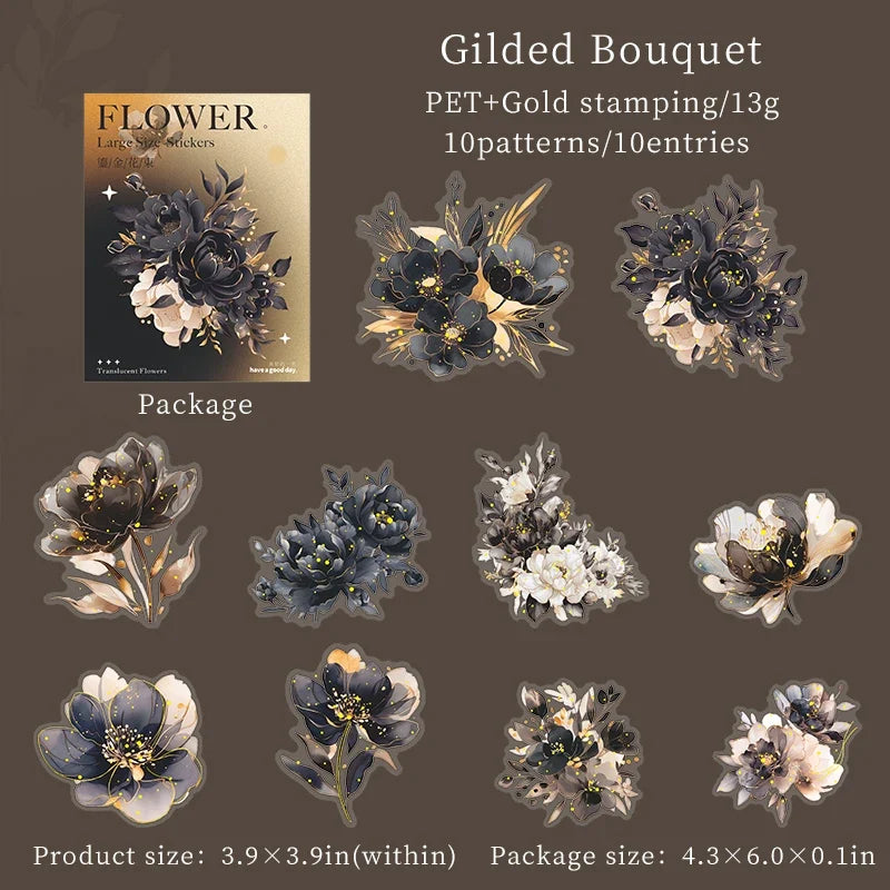 PET Bronzing Flower Stickers – 6 Colors