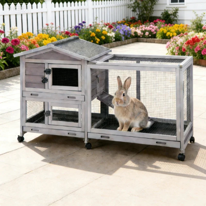 Indoor Outdoor Wooden Rabbit Hutch, 2-Tier - ProPawPet.com