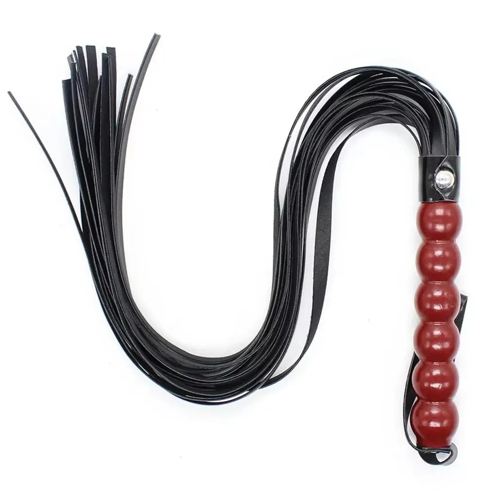 63cm Bullwhip PU Leather Customizable 6 Beads Handle Horse – 2 Colors