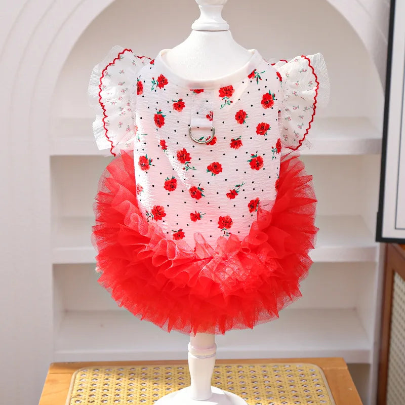 New Floral Lace Cat Dog Dress with Leash, - ProPawPet.com