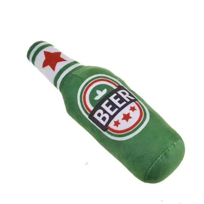 Realistic Beer Plush Dog Toy Squeaky Bb Sound Pet Chew, Soft